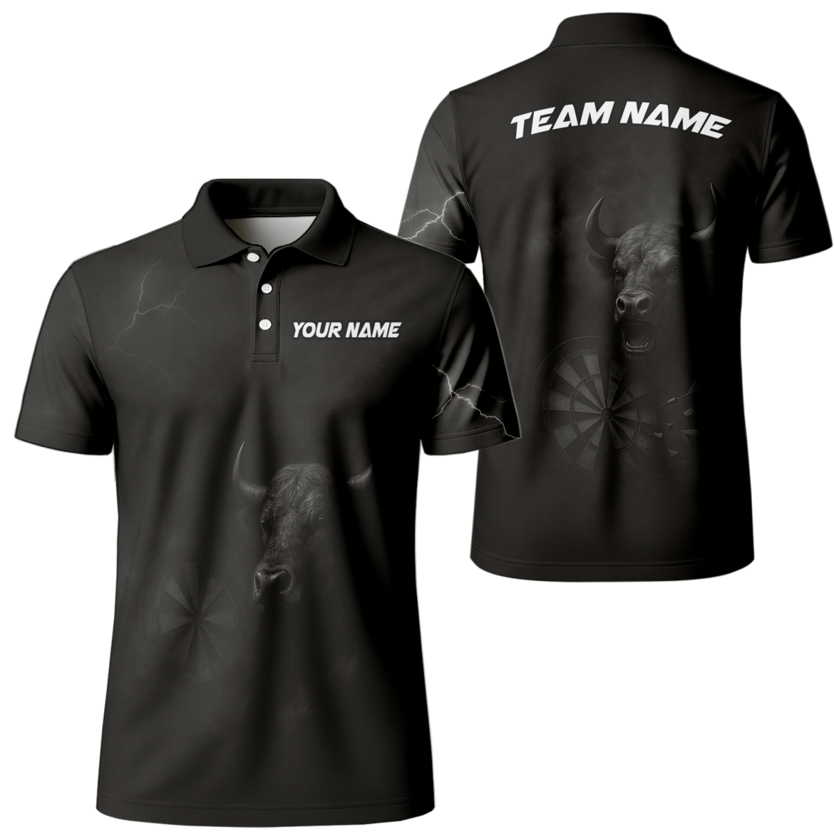 Personalisiertes Herren Polo - Shirt Schwarz - Bull Grunge Dart Design mit Wunschname Q9584 - Outfitsuche