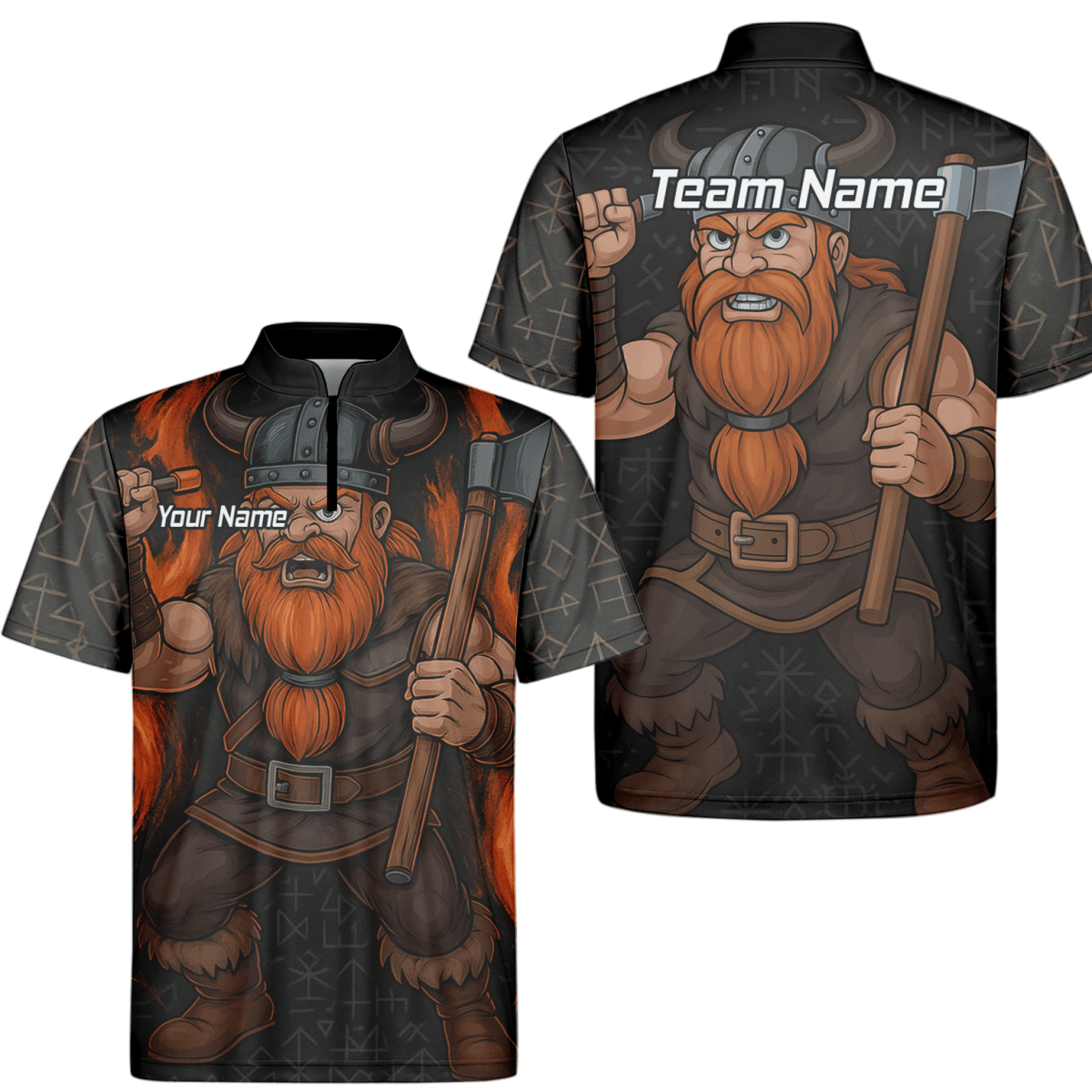 Personalisiertes Herren Polo - Shirt Wikinger Axt Motiv – Feuer Design, Schwarz Rot O0632 - Outfitsuche