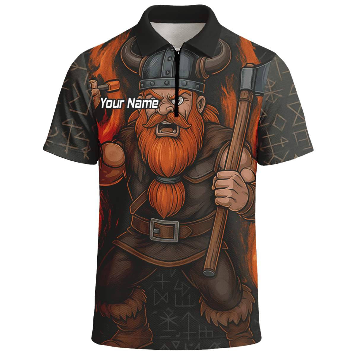 Personalisiertes Herren Polo - Shirt Wikinger Axt Motiv – Feuer Design, Schwarz Rot O0632 - Outfitsuche