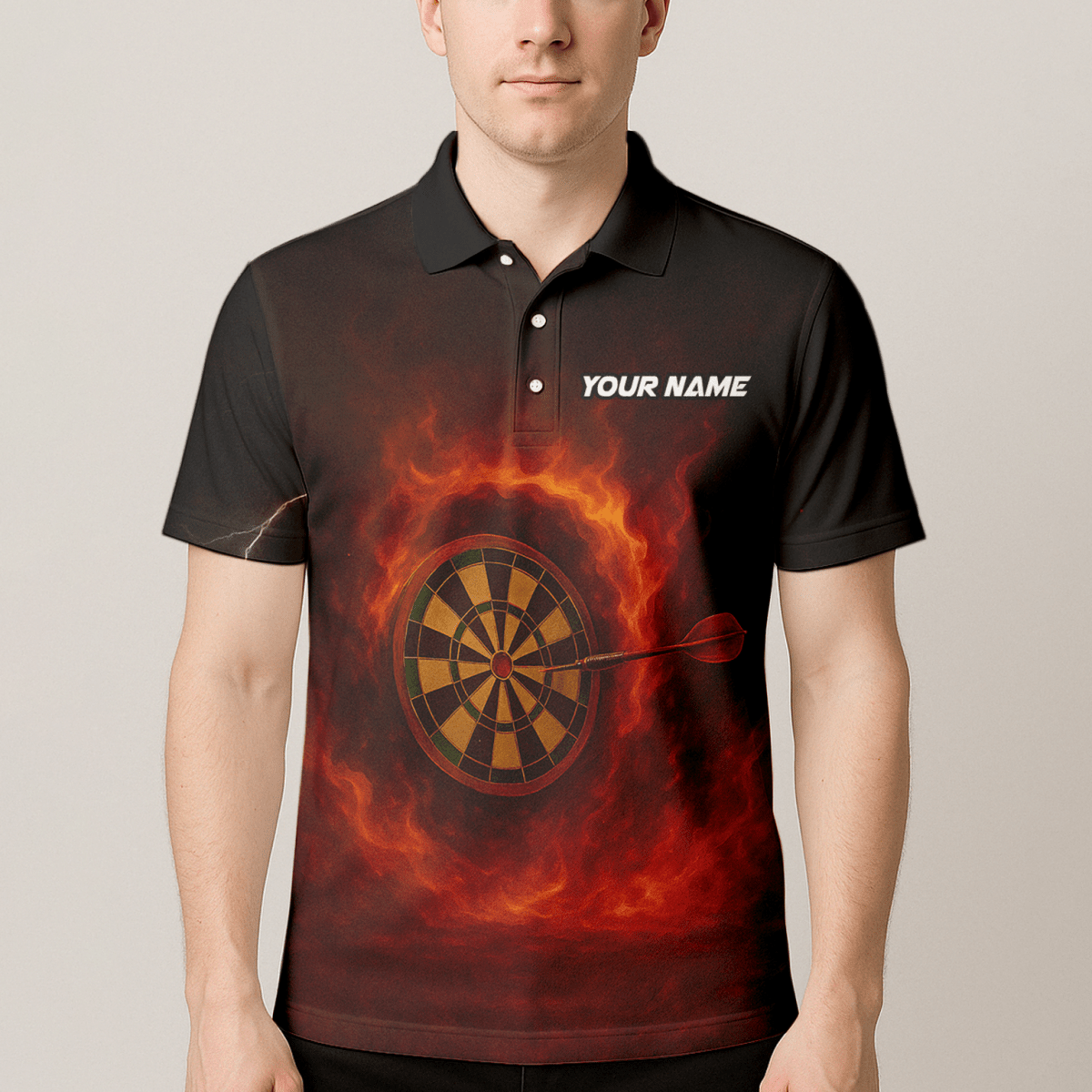 Personalisiertes Herren Polohemd Schwarz Rot mit feuerspeiendem Dämon Motiv W4636 - Outfitsuche