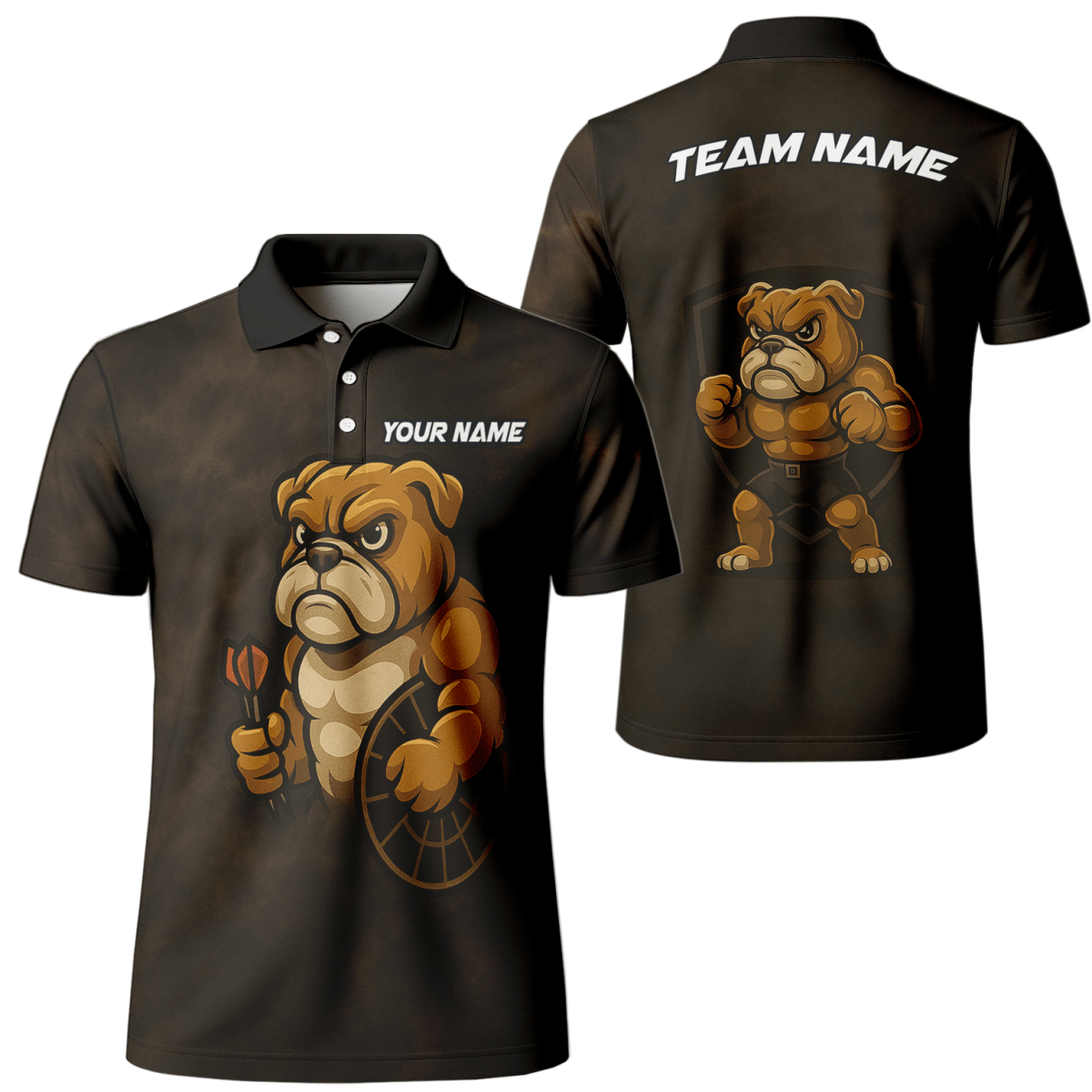 Personalisiertes Herren Poloshirt Bulldog & Darts Grunge Braun Schwarz - Outfitsuche