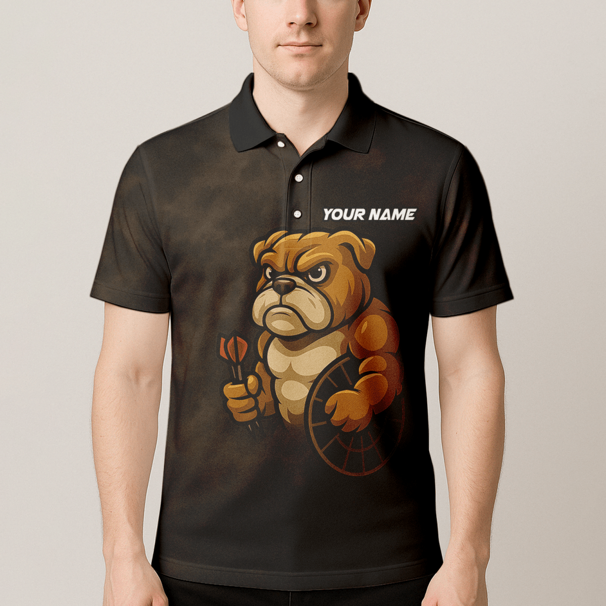 Personalisiertes Herren Poloshirt Bulldog & Darts Grunge Braun Schwarz - Outfitsuche