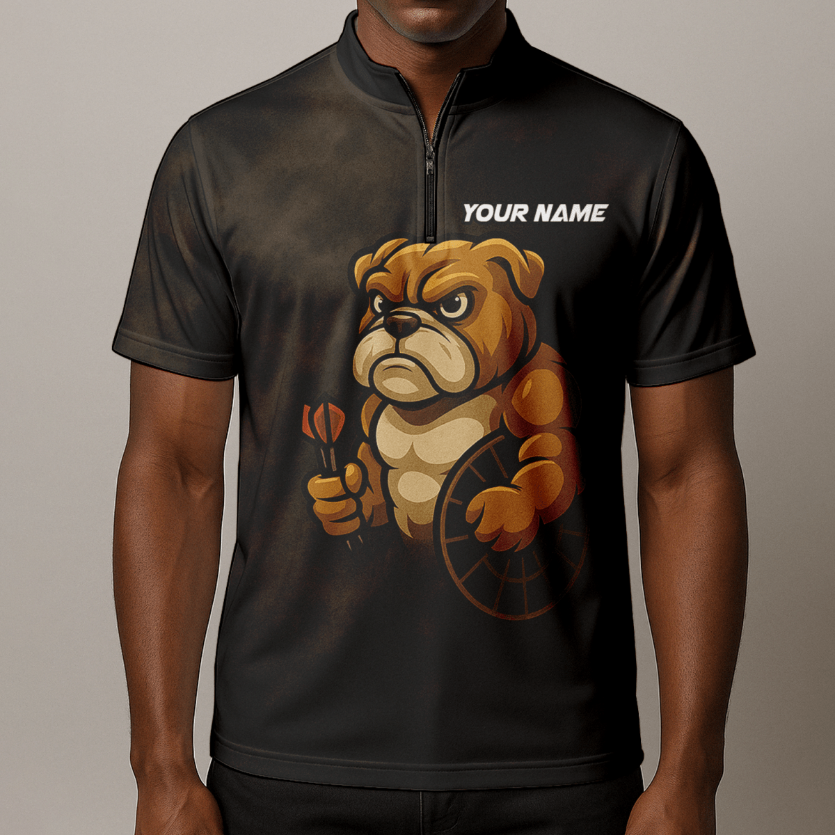 Personalisiertes Herren Poloshirt Bulldog & Darts Grunge Braun Schwarz - Outfitsuche