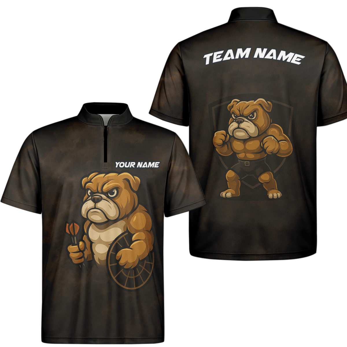 Personalisiertes Herren Poloshirt Bulldog & Darts Grunge Braun Schwarz - Outfitsuche