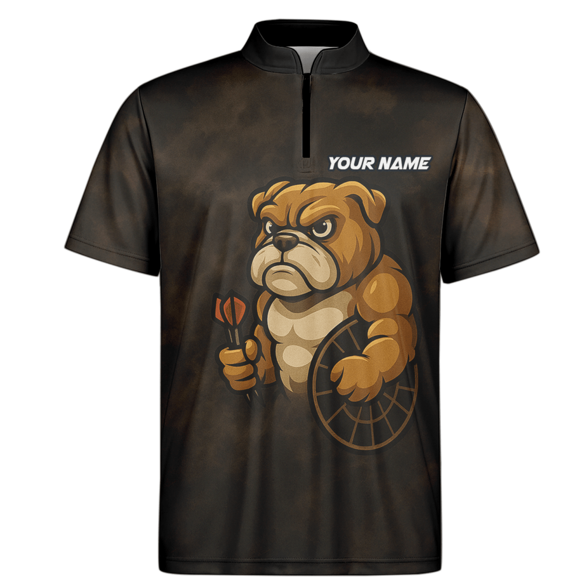 Personalisiertes Herren Poloshirt Bulldog & Darts Grunge Braun Schwarz - Outfitsuche
