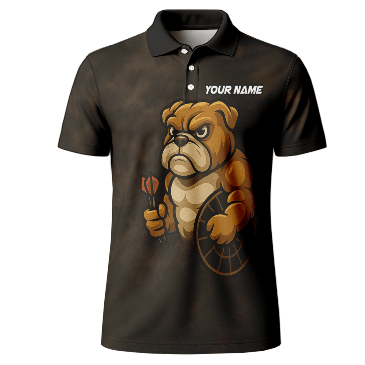 Personalisiertes Herren Poloshirt Bulldog & Darts Grunge Braun Schwarz - Outfitsuche