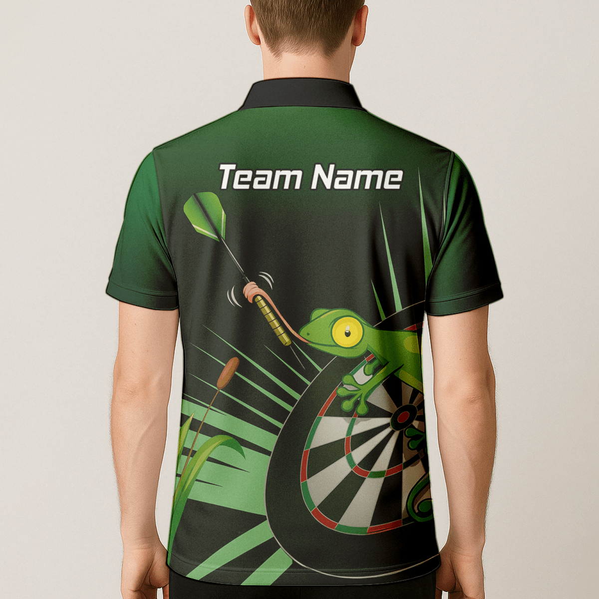 Personalisiertes Herren Poloshirt Darts Gecko Design Grün - Schwarz M5488 - Outfitsuche