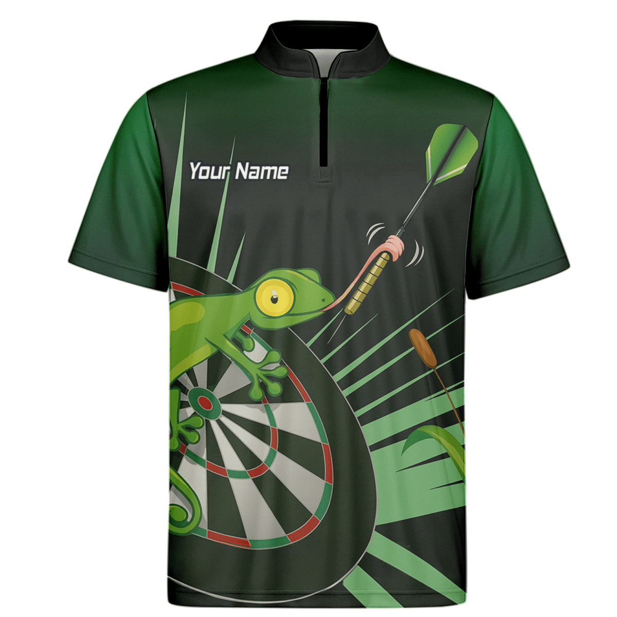 Personalisiertes Herren Poloshirt Darts Gecko Design Grün - Schwarz M5488 - Outfitsuche