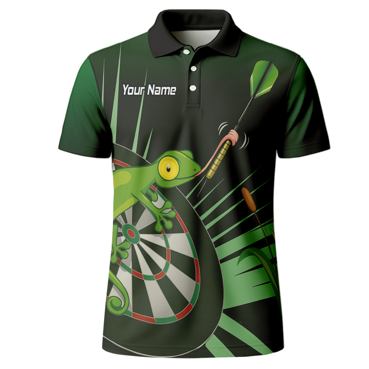 Personalisiertes Herren Poloshirt Darts Gecko Design Grün - Schwarz M5488 - Outfitsuche