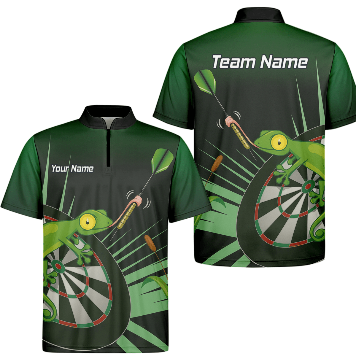 Personalisiertes Herren Poloshirt Darts Gecko Design Grün - Schwarz M5488 - Outfitsuche