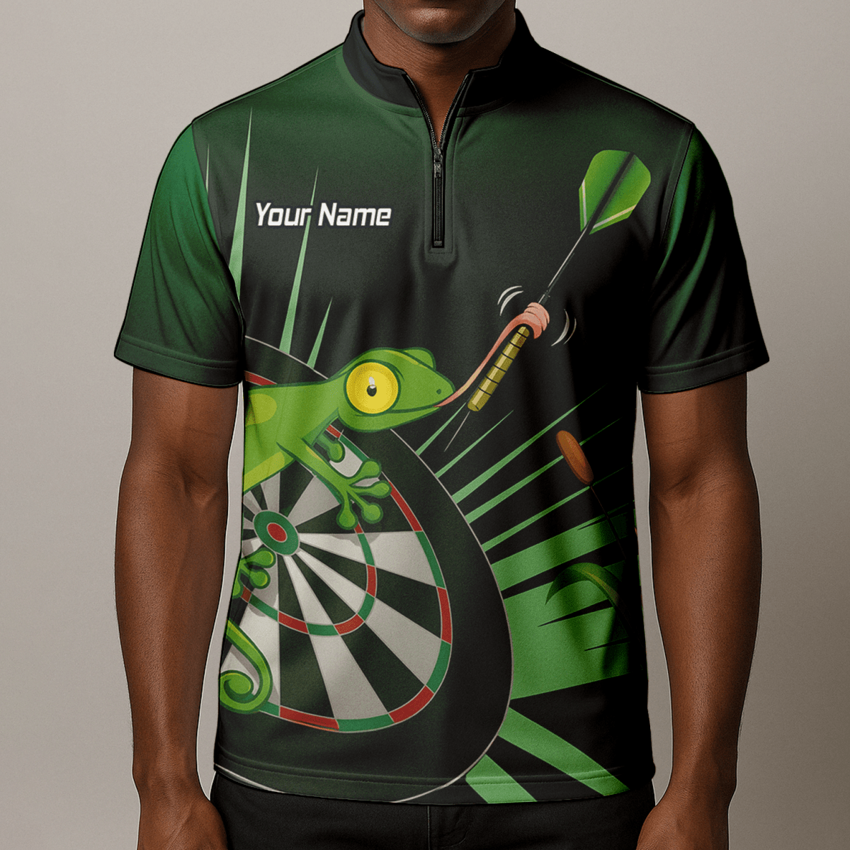Personalisiertes Herren Poloshirt Darts Gecko Design Grün - Schwarz M5488 - Outfitsuche