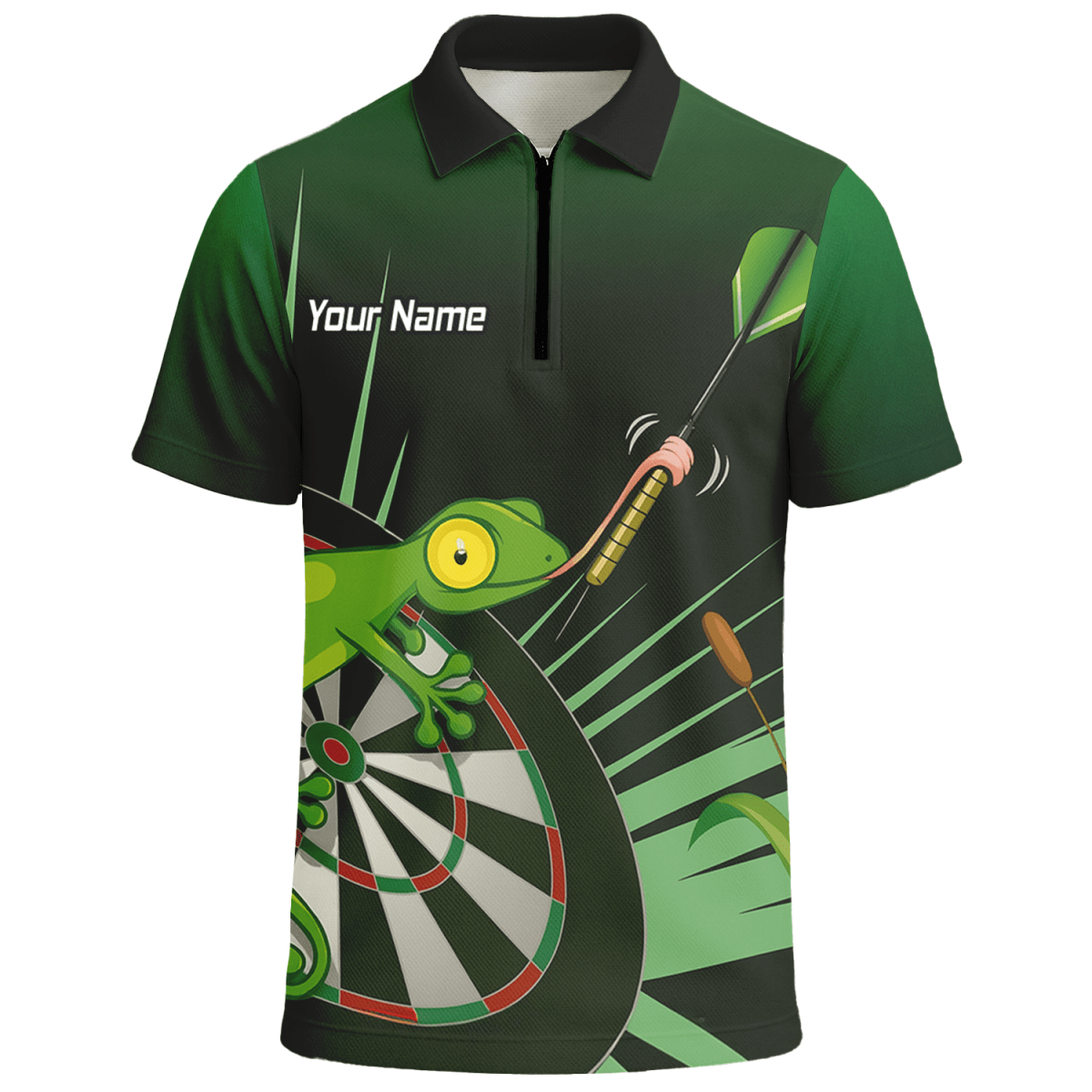 Personalisiertes Herren Poloshirt Darts Gecko Design Grün - Schwarz M5488 - Outfitsuche
