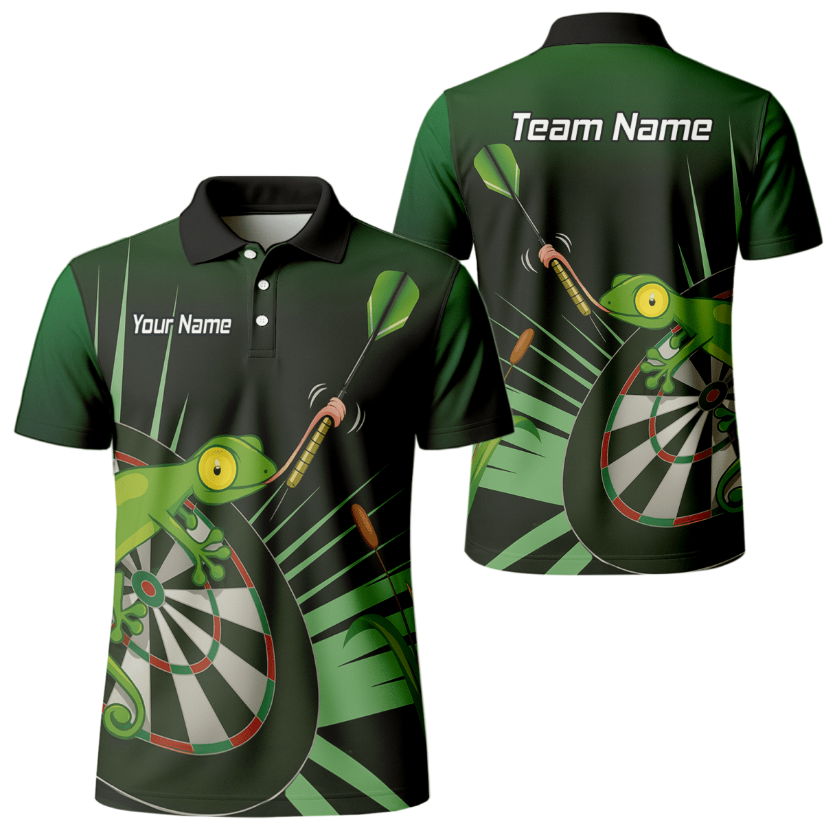 Personalisiertes Herren Poloshirt Darts Gecko Design Grün - Schwarz M5488 - Outfitsuche