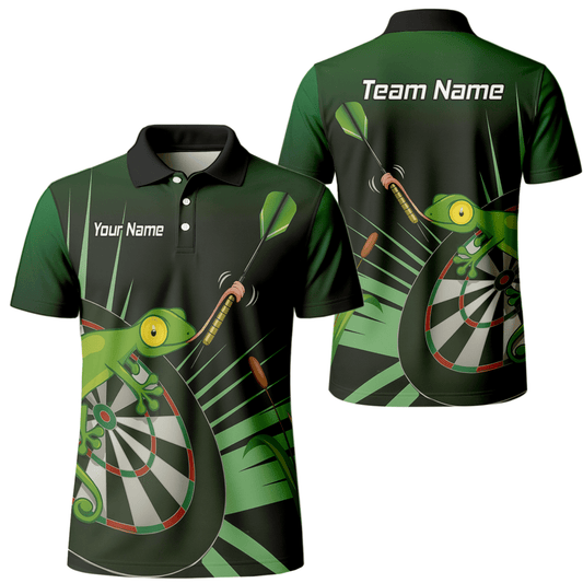 Personalisiertes Herren Poloshirt Darts Gecko Design Grün - Schwarz M5488 - Outfitsuche
