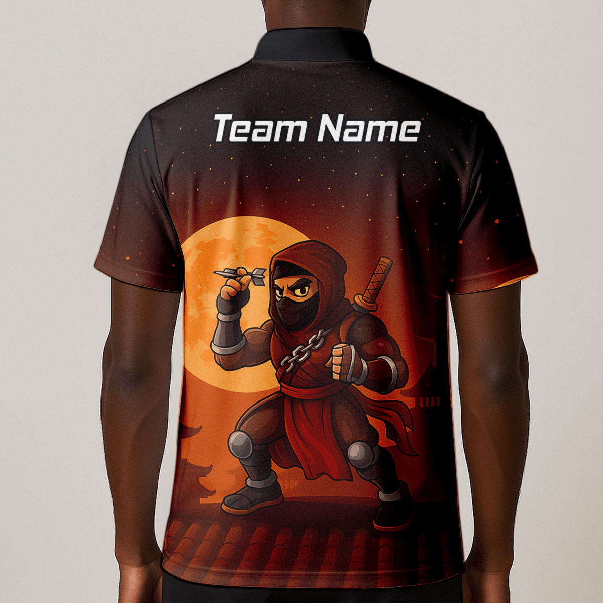 Personalisiertes Herren Poloshirt Darts Motiv Ninja Mond Braun Schwarz E2506 - Outfitsuche