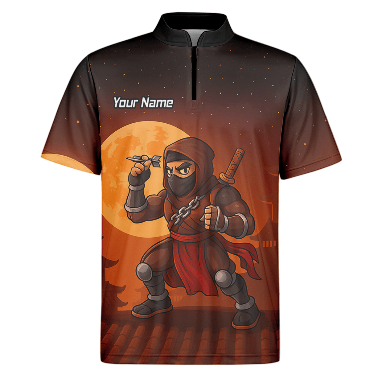 Personalisiertes Herren Poloshirt Darts Motiv Ninja Mond Braun Schwarz E2506 - Outfitsuche