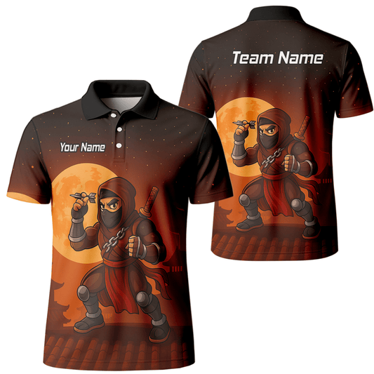 Personalisiertes Herren Poloshirt Darts Motiv Ninja Mond Braun Schwarz E2506 - Outfitsuche