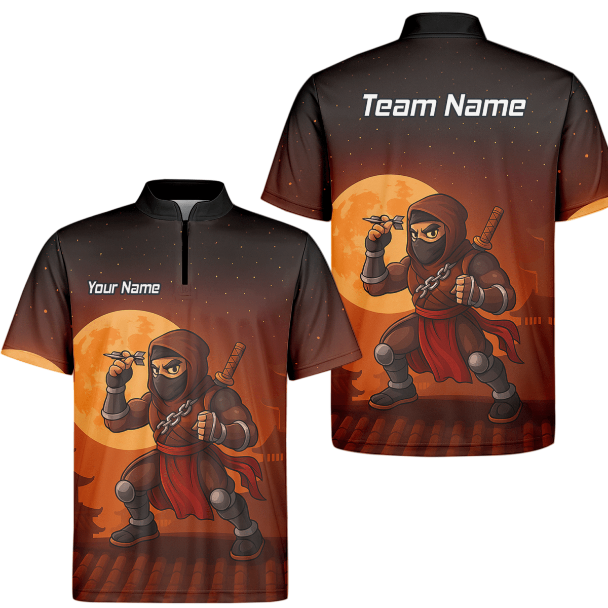 Personalisiertes Herren Poloshirt Darts Motiv Ninja Mond Braun Schwarz E2506 - Outfitsuche