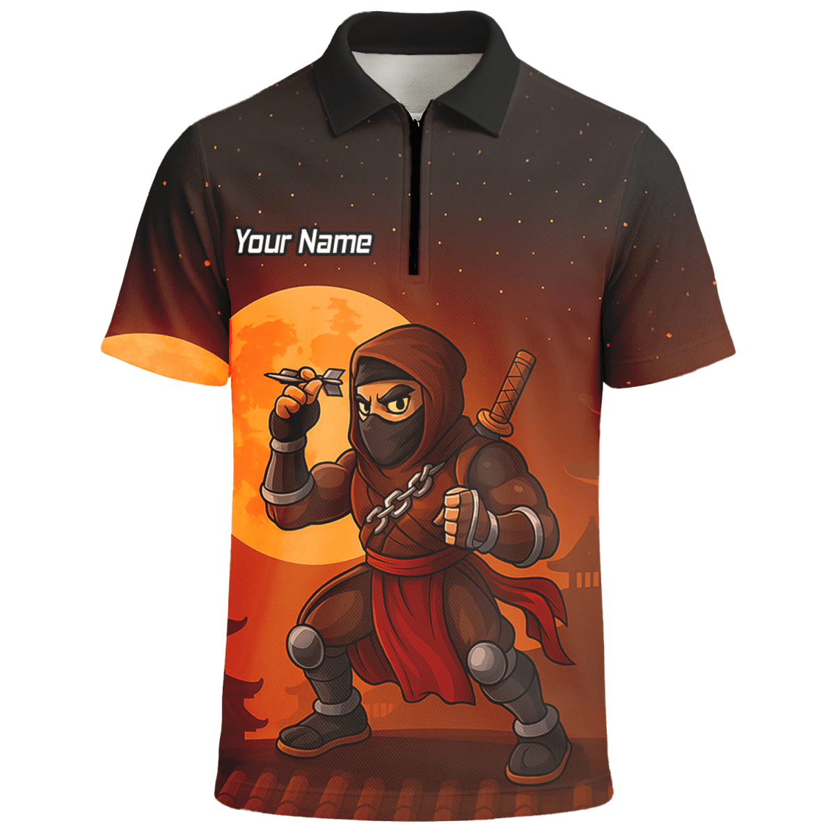 Personalisiertes Herren Poloshirt Darts Motiv Ninja Mond Braun Schwarz E2506 - Outfitsuche