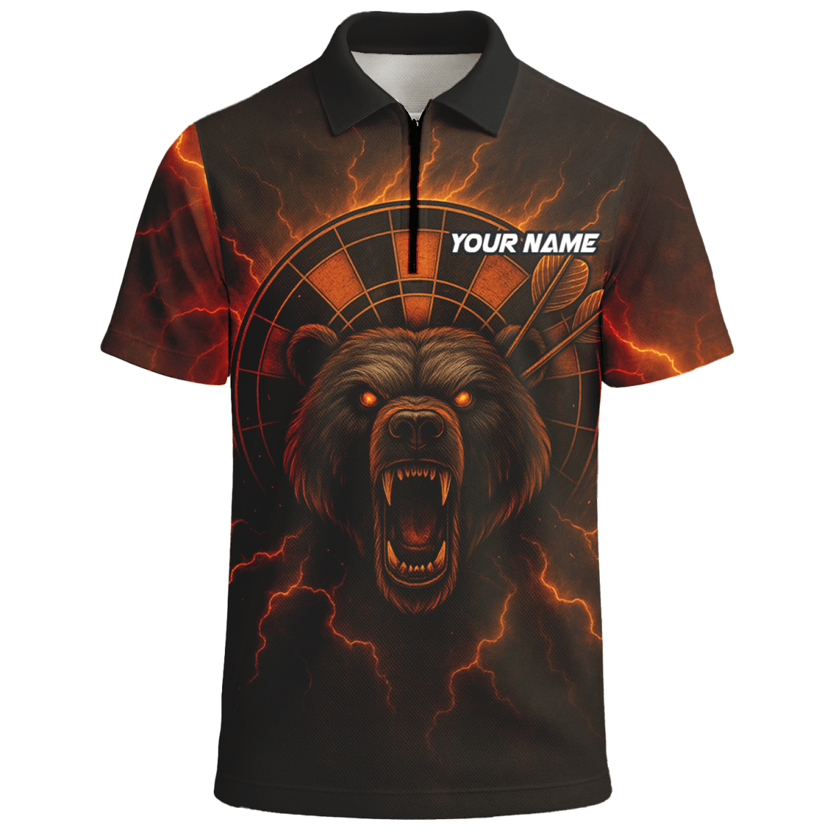 Personalisiertes Herren Poloshirt "Feuriger Bär Blitzpfeil" Schwarz Rot Orange R3672 - Outfitsuche