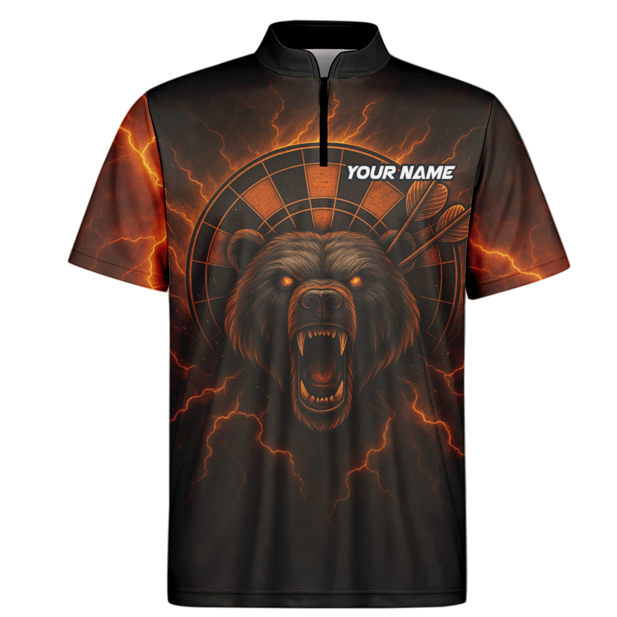 Personalisiertes Herren Poloshirt "Feuriger Bär Blitzpfeil" Schwarz Rot Orange R3672 - Outfitsuche