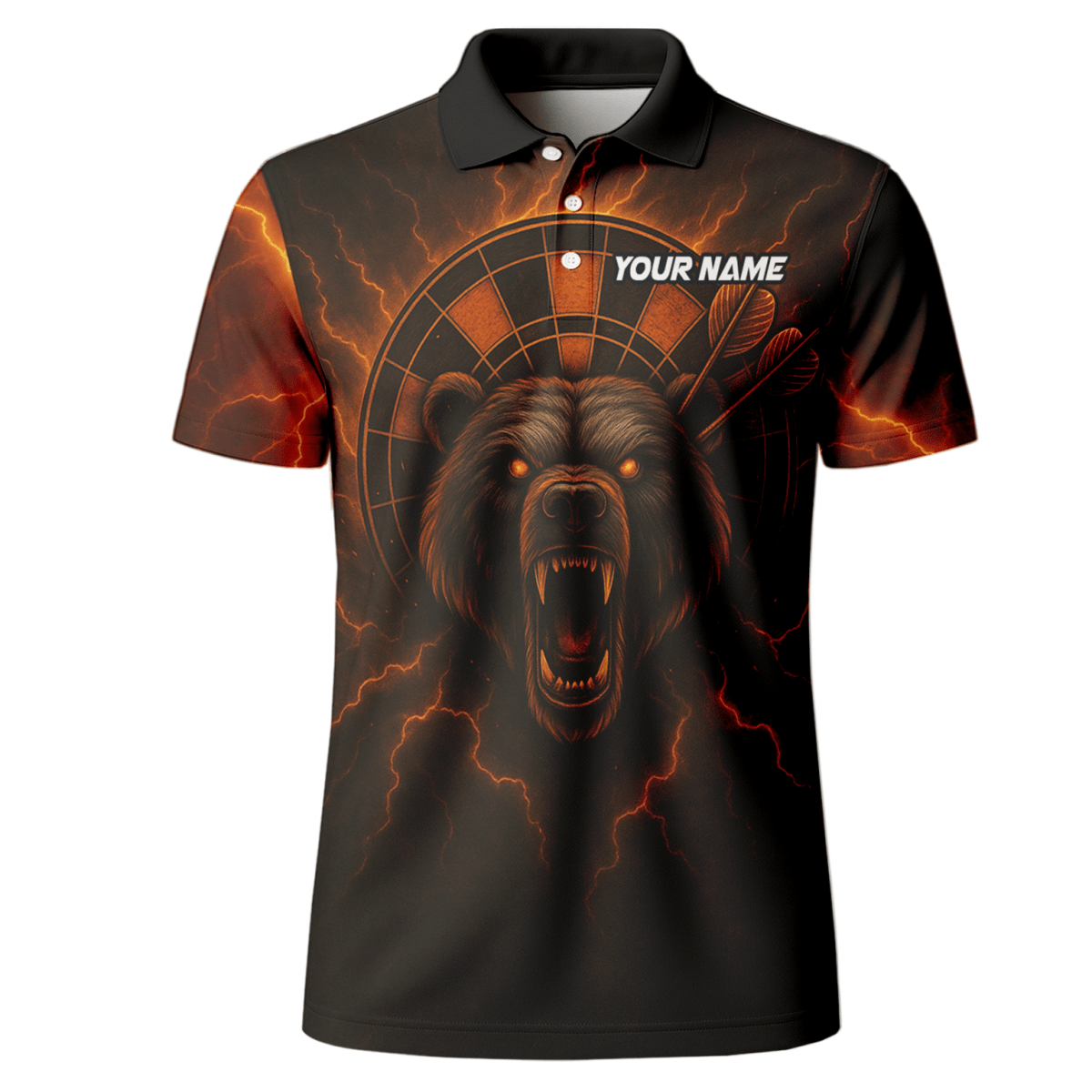 Personalisiertes Herren Poloshirt "Feuriger Bär Blitzpfeil" Schwarz Rot Orange R3672 - Outfitsuche