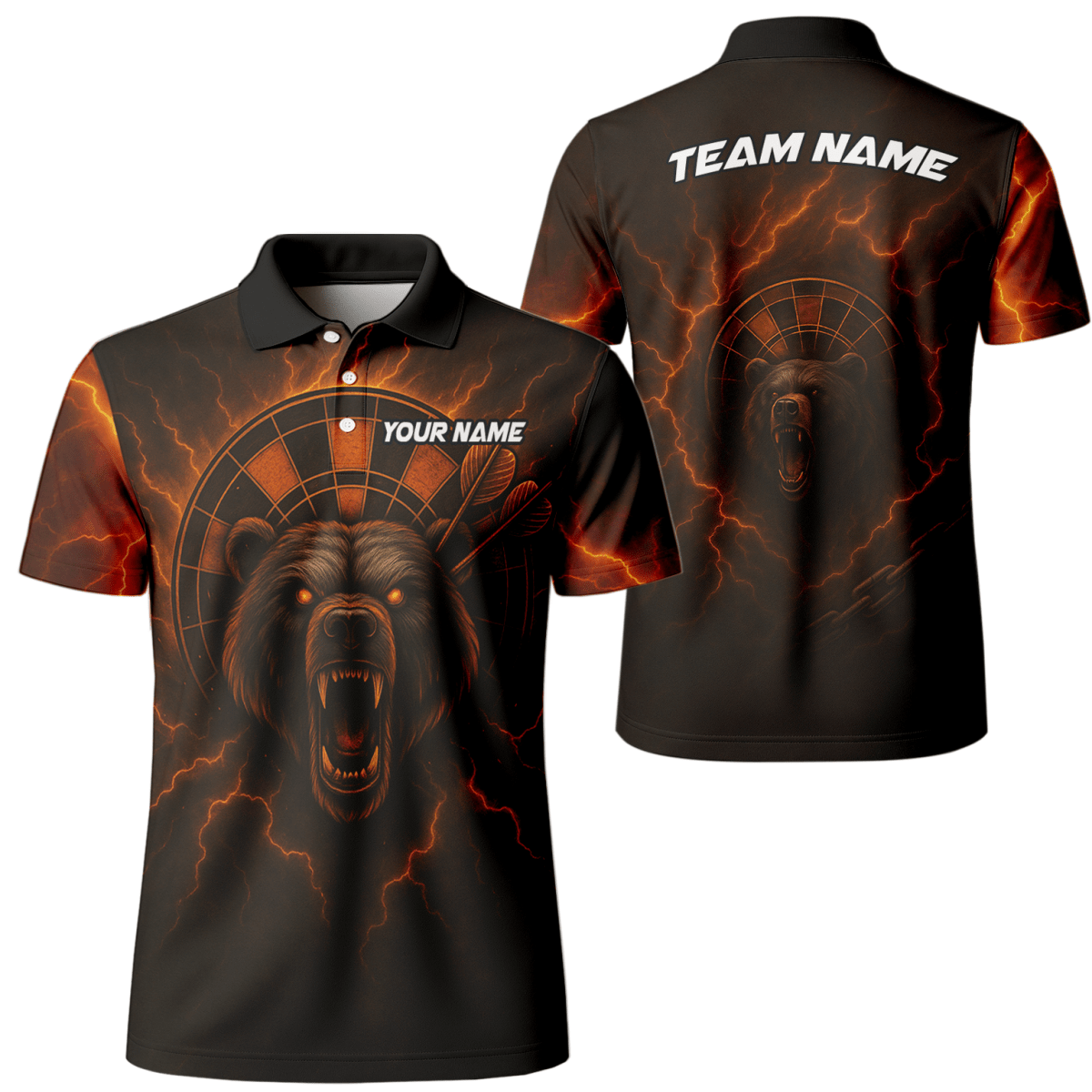 Personalisiertes Herren Poloshirt "Feuriger Bär Blitzpfeil" Schwarz Rot Orange R3672 - Outfitsuche