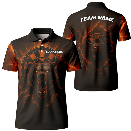 Personalisiertes Herren Poloshirt "Feuriger Bär Blitzpfeil" Schwarz Rot Orange R3672 - Outfitsuche