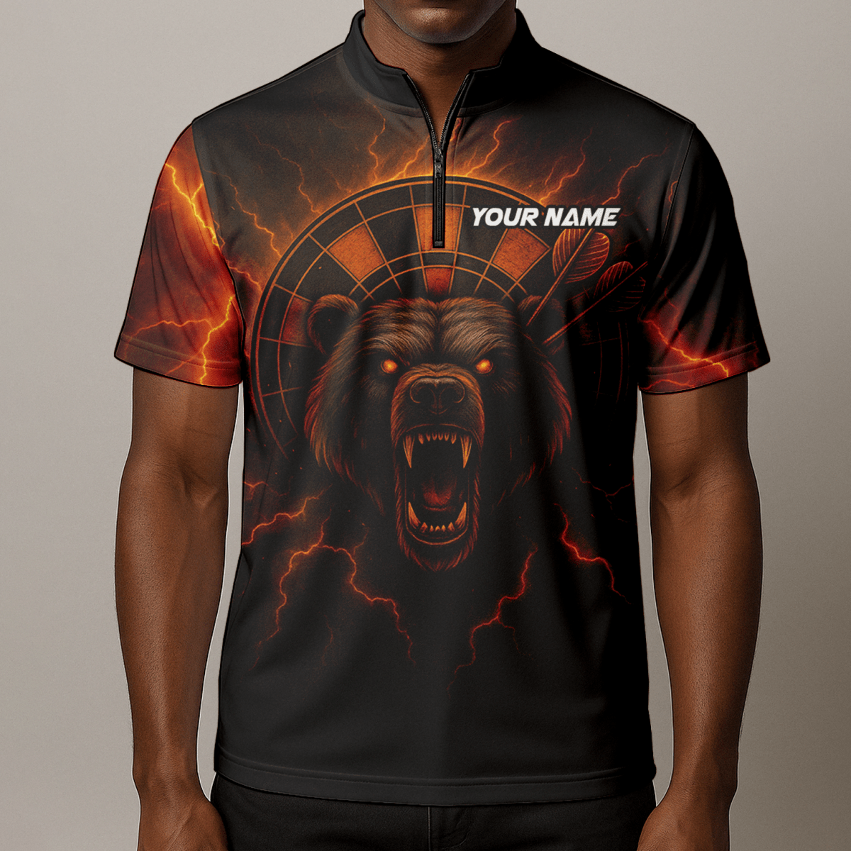 Personalisiertes Herren Poloshirt "Feuriger Bär Blitzpfeil" Schwarz Rot Orange R3672 - Outfitsuche