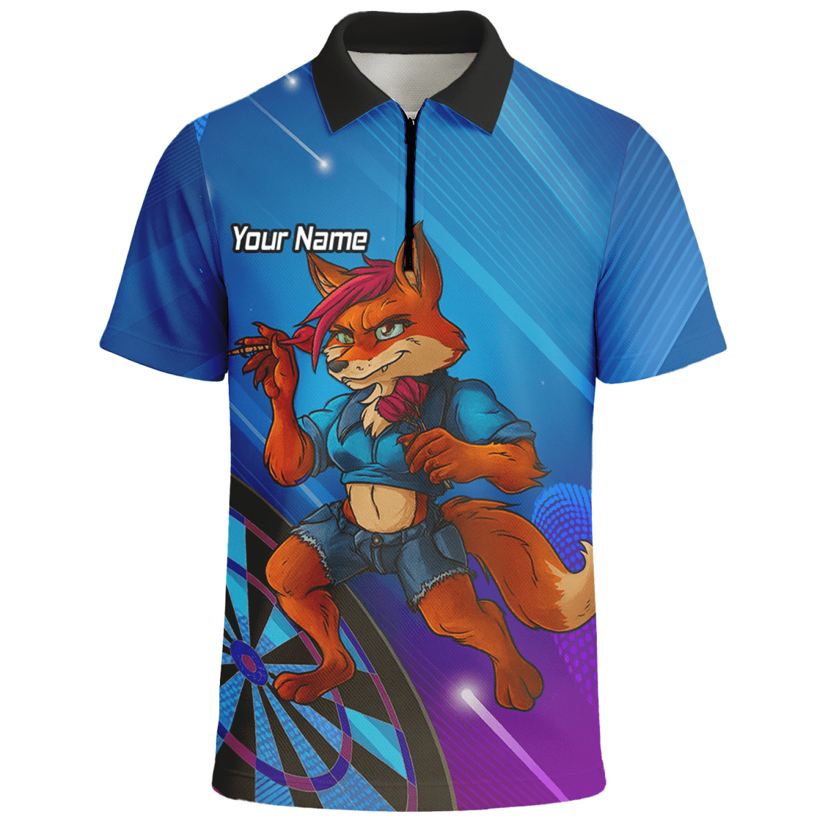 Personalisiertes Herren Poloshirt | Gaming Fuchs Darts Motiv | Blau Lila C8269 - Outfitsuche