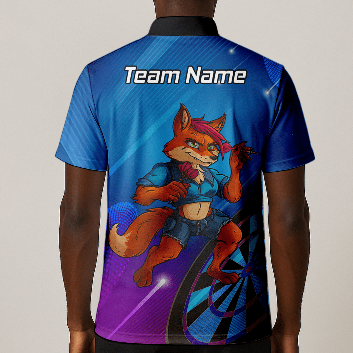 Personalisiertes Herren Poloshirt | Gaming Fuchs Darts Motiv | Blau Lila C8269 - Outfitsuche
