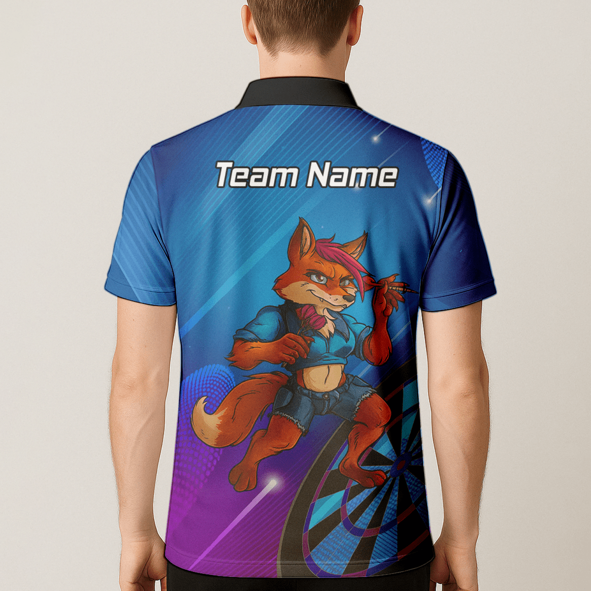 Personalisiertes Herren Poloshirt | Gaming Fuchs Darts Motiv | Blau Lila C8269 - Outfitsuche