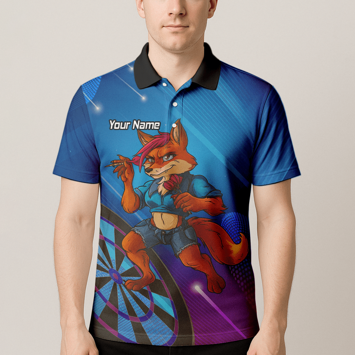 Personalisiertes Herren Poloshirt | Gaming Fuchs Darts Motiv | Blau Lila C8269 - Outfitsuche