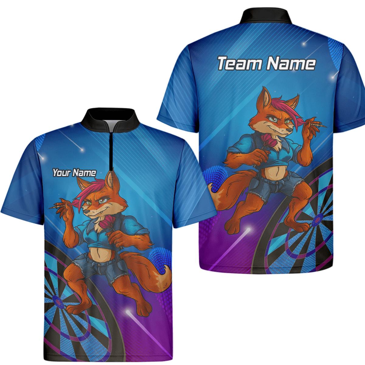 Personalisiertes Herren Poloshirt | Gaming Fuchs Darts Motiv | Blau Lila C8269 - Outfitsuche