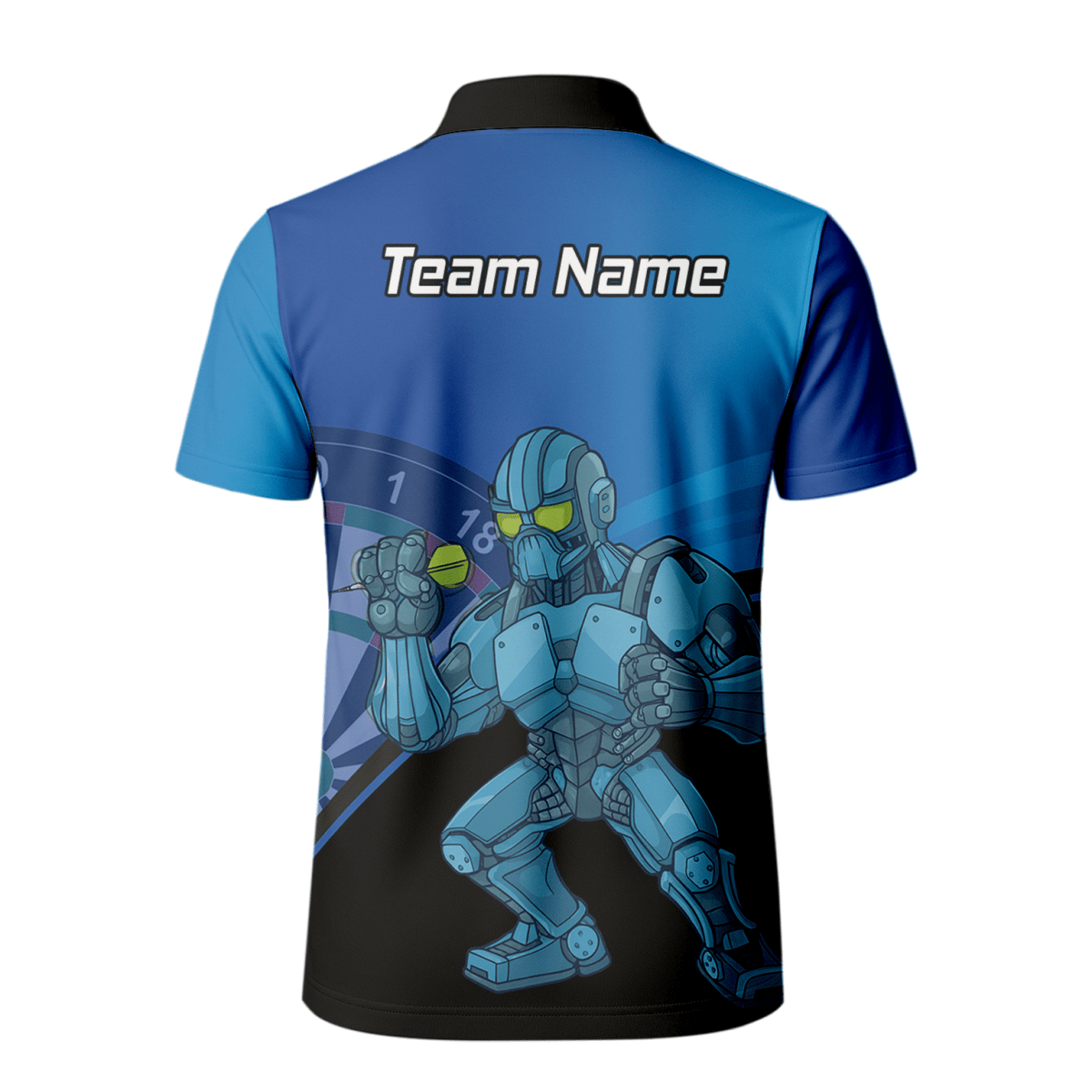 Personalisiertes Herren Poloshirt, Mech Roboter Dart Motiv, Blau Schwarz P6936 - Outfitsuche