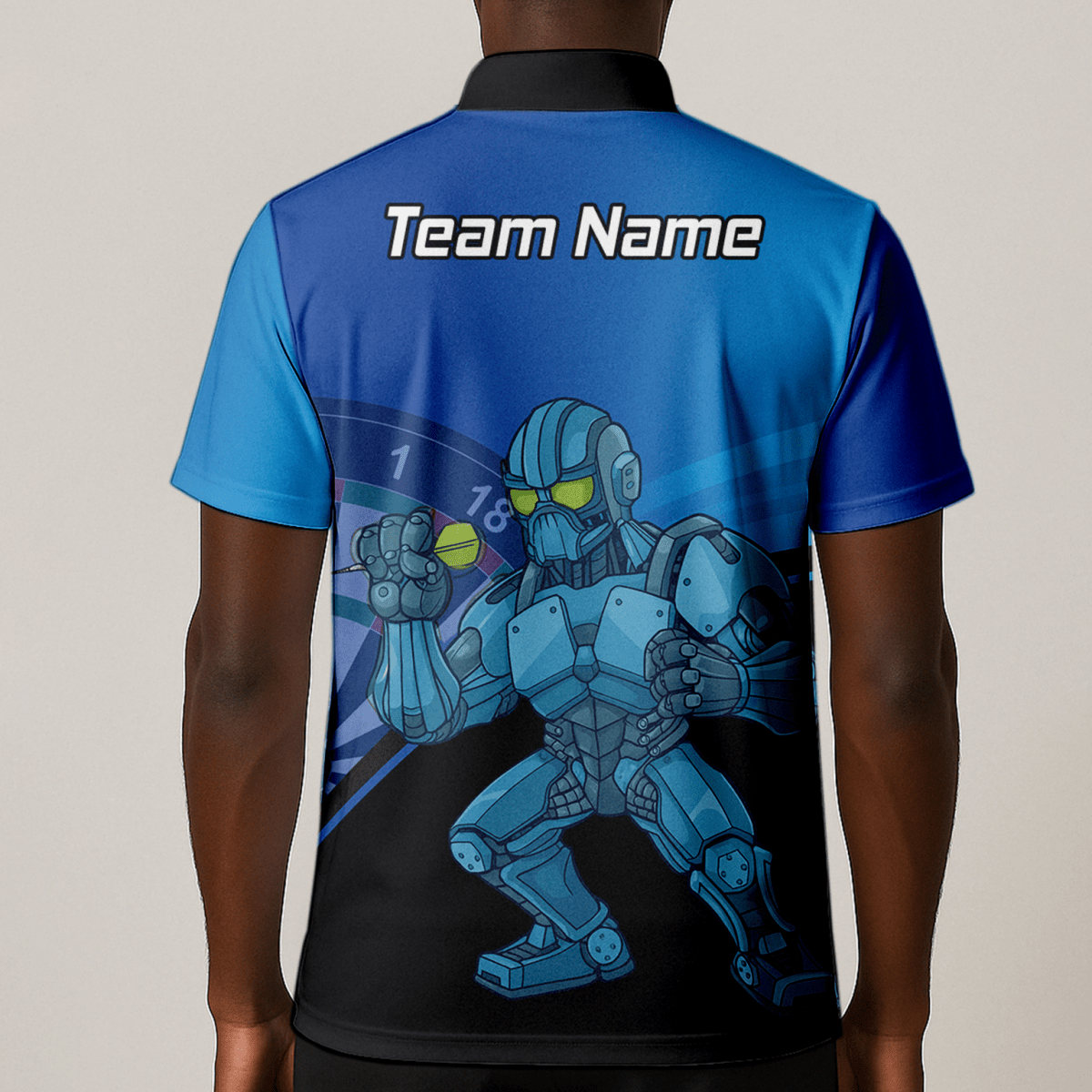 Personalisiertes Herren Poloshirt, Mech Roboter Dart Motiv, Blau Schwarz P6936 - Outfitsuche