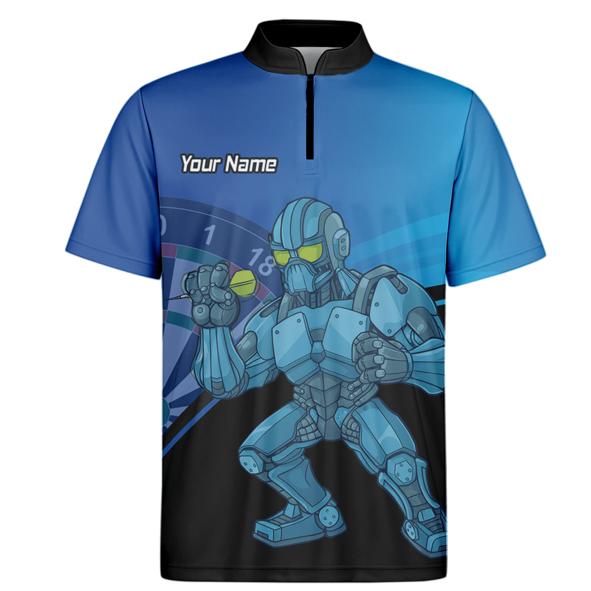 Personalisiertes Herren Poloshirt, Mech Roboter Dart Motiv, Blau Schwarz P6936 - Outfitsuche