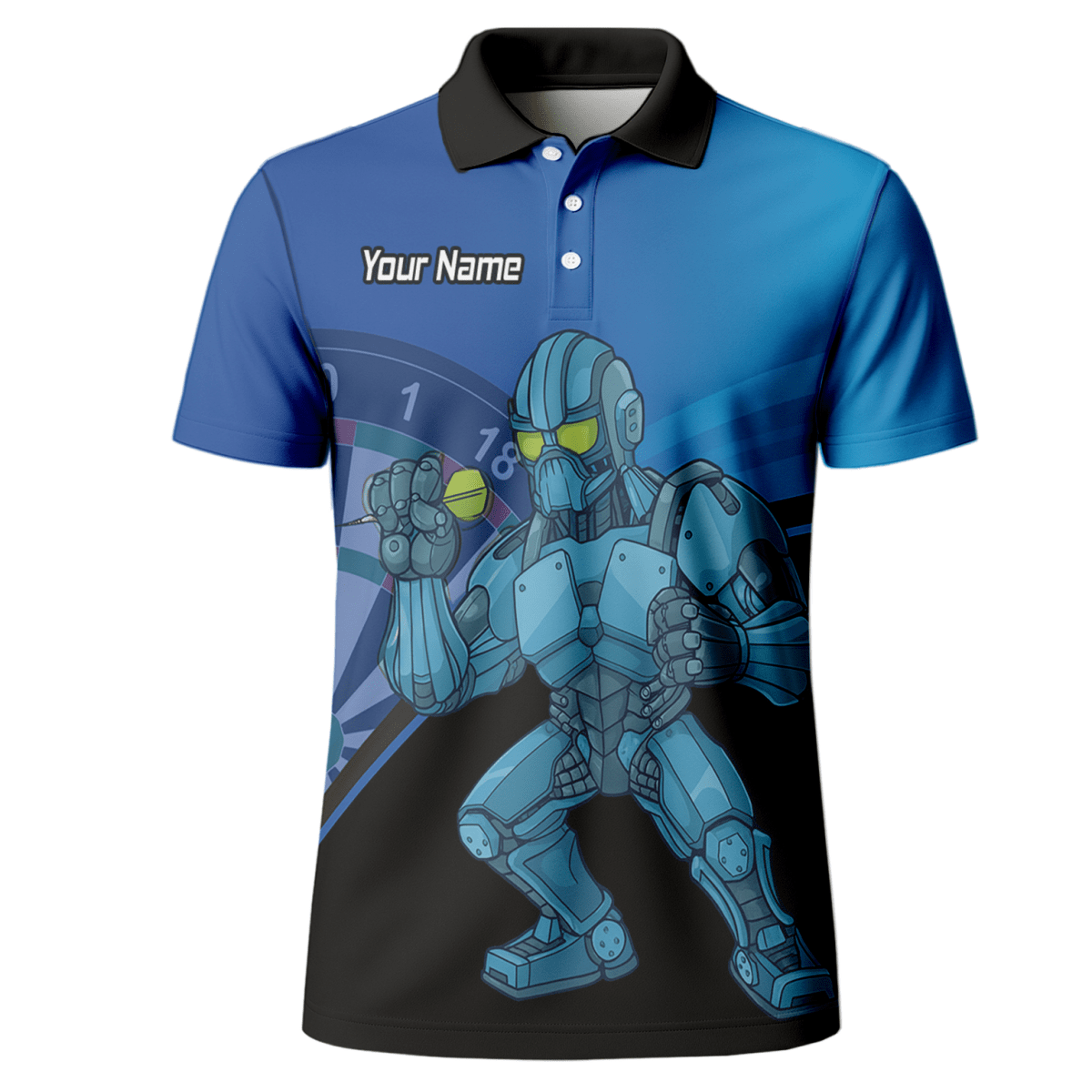 Personalisiertes Herren Poloshirt, Mech Roboter Dart Motiv, Blau Schwarz P6936 - Outfitsuche