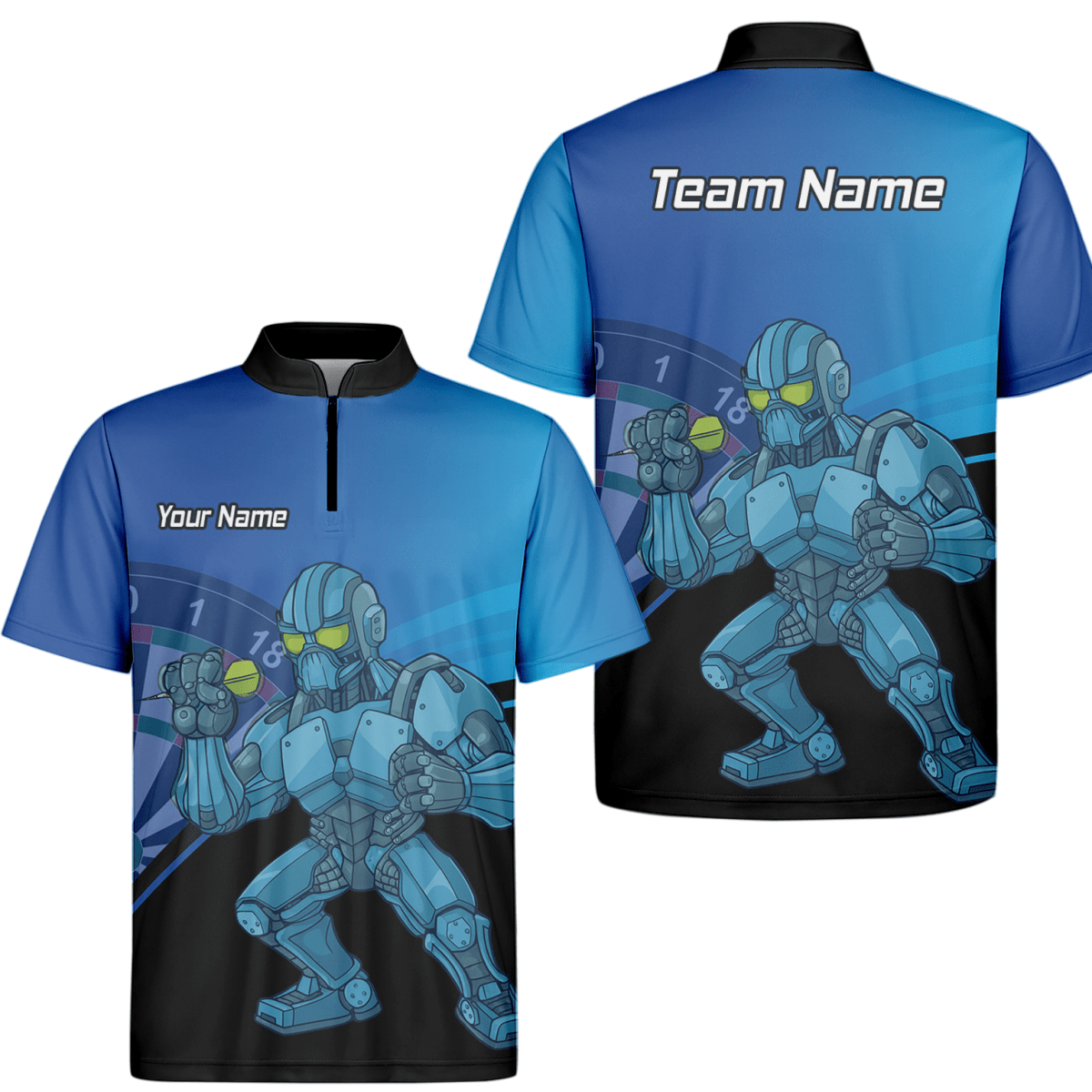 Personalisiertes Herren Poloshirt, Mech Roboter Dart Motiv, Blau Schwarz P6936 - Outfitsuche