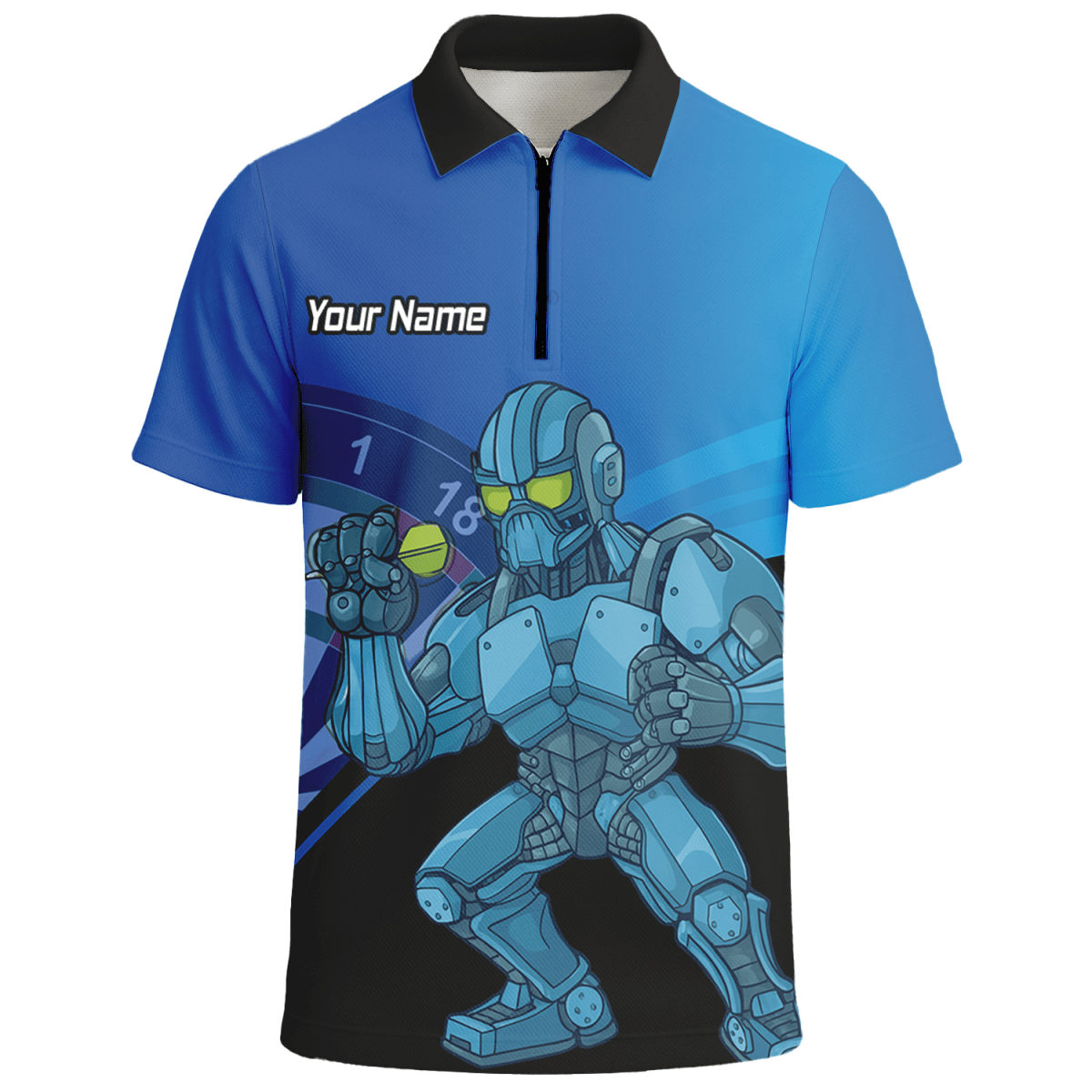 Personalisiertes Herren Poloshirt, Mech Roboter Dart Motiv, Blau Schwarz P6936 - Outfitsuche