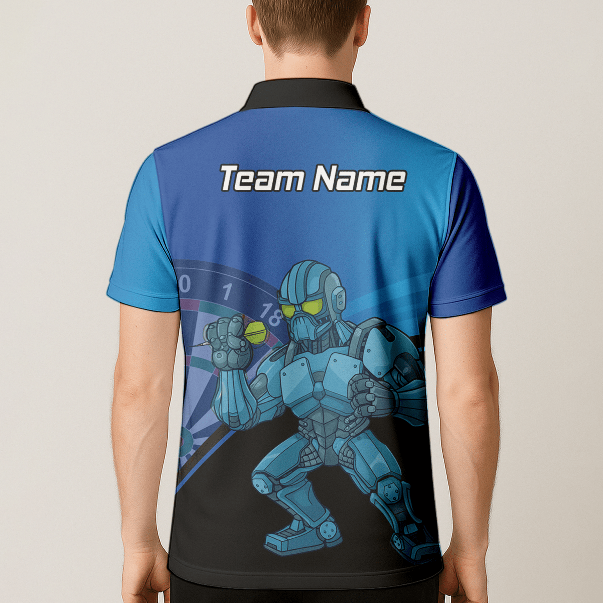 Personalisiertes Herren Poloshirt, Mech Roboter Dart Motiv, Blau Schwarz P6936 - Outfitsuche
