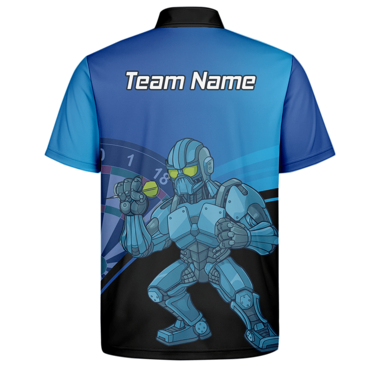 Personalisiertes Herren Poloshirt, Mech Roboter Dart Motiv, Blau Schwarz P6936 - Outfitsuche