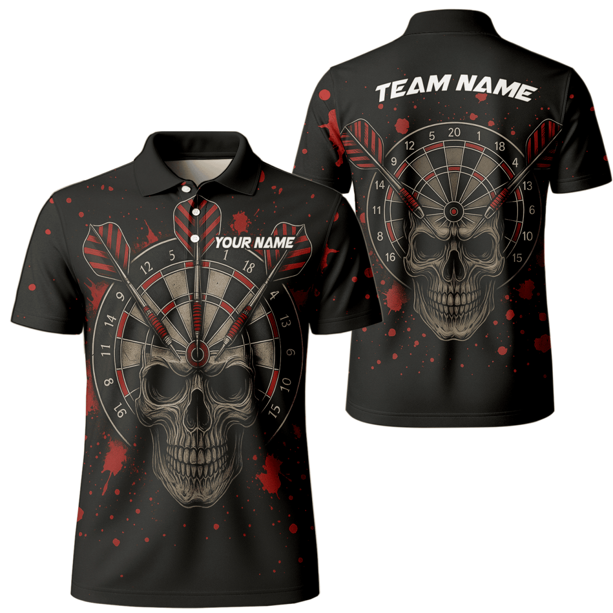 Personalisiertes Herren Poloshirt mit coolem Hai im Darts - Modus – Schwarz/Mehrfarbig X0845 - Outfitsuche