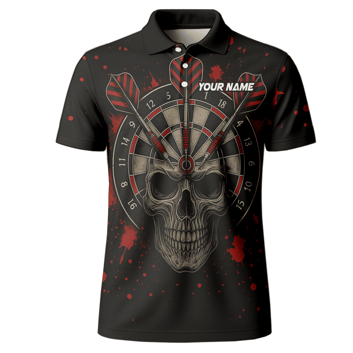 Personalisiertes Herren Poloshirt mit coolem Hai im Darts - Modus – Schwarz/Mehrfarbig X0845 - Outfitsuche