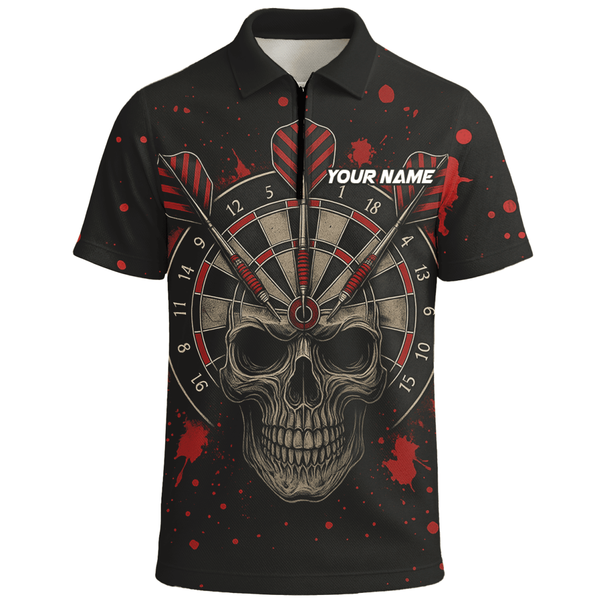 Personalisiertes Herren Poloshirt mit coolem Hai im Darts - Modus – Schwarz/Mehrfarbig X0845 - Outfitsuche