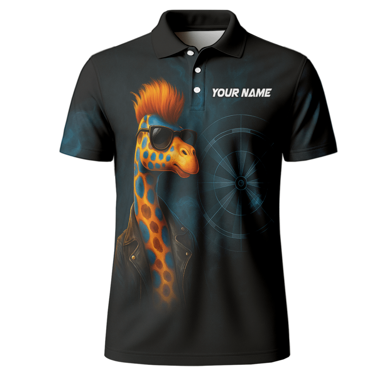 Personalisiertes Herren Poloshirt mit Dart - Giraffen Motiv Schwarz C1590 - Outfitsuche