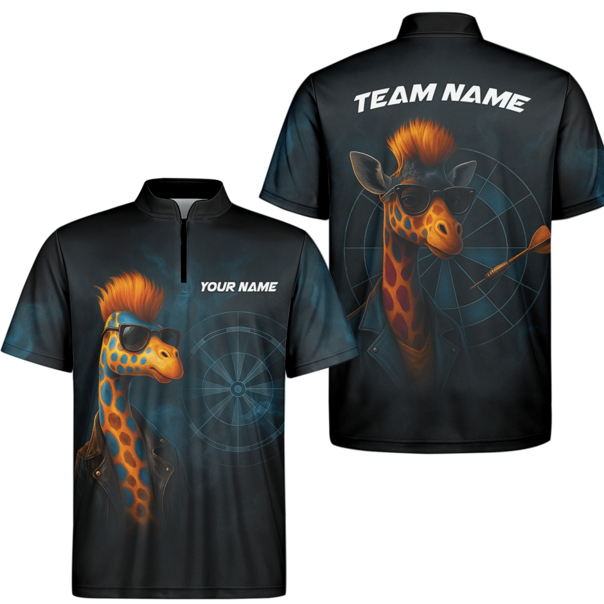 Personalisiertes Herren Poloshirt mit Dart - Giraffen Motiv Schwarz C1590 - Outfitsuche