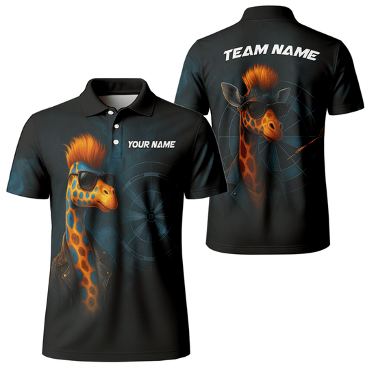 Personalisiertes Herren Poloshirt mit Dart - Giraffen Motiv Schwarz C1590 - Outfitsuche