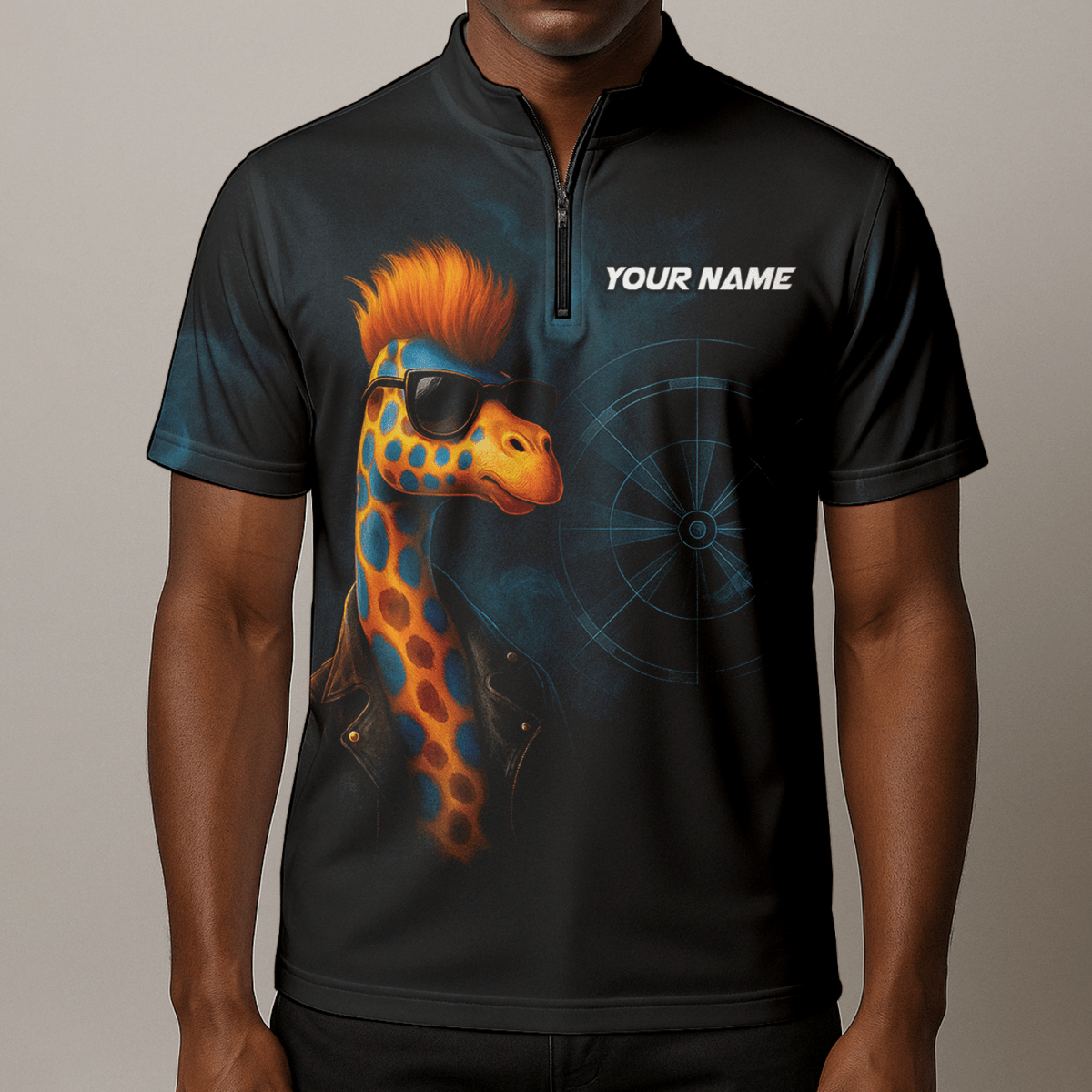 Personalisiertes Herren Poloshirt mit Dart - Giraffen Motiv Schwarz C1590 - Outfitsuche