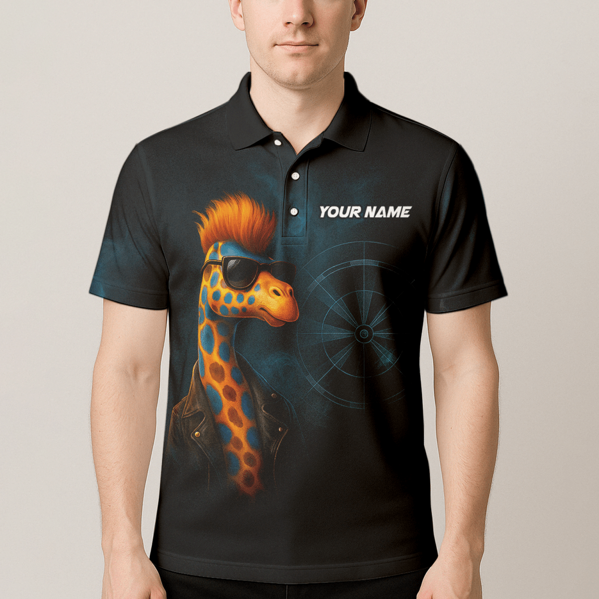 Personalisiertes Herren Poloshirt mit Dart - Giraffen Motiv Schwarz C1590 - Outfitsuche